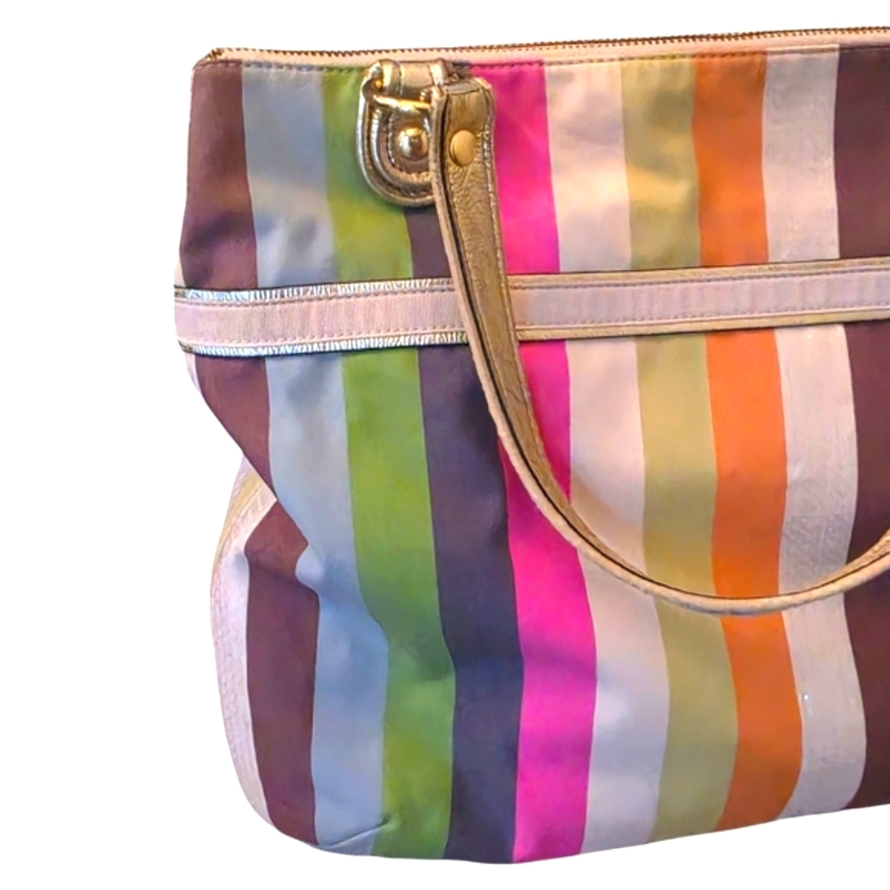 COACH Legacy Poppy Colorful Striped Sequin Large Glam Boho 19021 Tote - Picture 3 of 15